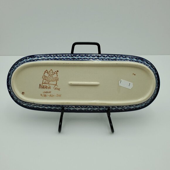 Polish Pottery Unikat Blue Floral Appetizer Tray 248 ART Oblong Relish Tray - Picture 3 of 7